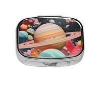 Pill Box 2 Compartment Art 3D Planet Tablet Box with Mirror Small Pill Organiser for Purse or Pocket Vitamin Organiser