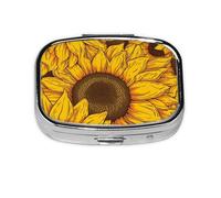 Pill Box 2 Compartment Artistic Realistic Sunflowers Tablet Box with Mirror Small Pill Organiser for Purse or Pocket Vitamin Organiser