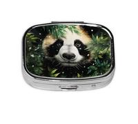 Pill Box 2 Compartment Bamboo Leaf Pandas Tablet Box with Mirror Small Pill Organiser for Purse or Pocket Vitamin Organiser