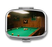Pill Box 2 Compartment Billiards Travel Pill Case with Mirror Waterproof Medicine Pills Organizer 2 Times A Day Portable Med Container for Purse & Pocket Rectangle Silver