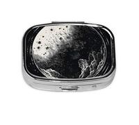 Pill Box 2 Compartment Black Planet Tablet Box with Mirror Small Pill Organiser for Purse or Pocket Vitamin Organiser