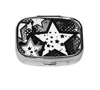 Pill Box 2 Compartment Black Punk Polka Dot Star Tablet Box with Mirror Small Pill Organiser for Purse or Pocket Vitamin Organiser