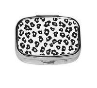 Pill Box 2 Compartment Black White Leopard Print Tablet Box with Mirror Small Pill Organiser for Purse or Pocket Vitamin Organiser