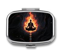 Pill Box 2 Compartment Blacklight Seven Chakra Yoga Meditation Travel Pill Case with Mirror Waterproof Medicine Pills Organizer 2 Times A Day Portable Med Container for Purse & Pocket Rectangle Silver