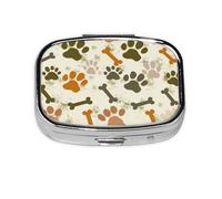 Pill Box 2 Compartment Bone Dog Footprints Tablet Box with Mirror Small Pill Organiser for Purse or Pocket Vitamin Organiser