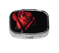 Pill Box 2 Compartment Bouquet of Red Roses Tablet Box with Mirror Small Pill Organiser for Purse or Pocket Vitamin Organiser