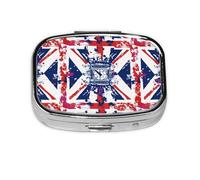 Pill Box 2 Compartment British Flag Tablet Box with Mirror Small Pill Organiser for Purse or Pocket Vitamin Organiser