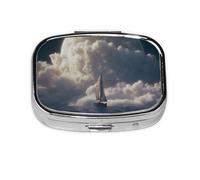 Pill Box 2 Compartment Canoe Tablet Box with Mirror Small Pill Organiser for Purse or Pocket Vitamin Organiser
