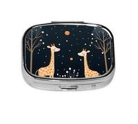 Pill Box 2 Compartment Cartoon Giraffe Tablet Box with Mirror Small Pill Organiser for Purse or Pocket Vitamin Organiser