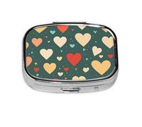 Pill Box 2 Compartment Christmas Love Heart Tablet Box with Mirror Small Pill Organiser for Purse or Pocket Vitamin Organiser