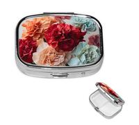 Pill Box 2 Compartment Colorful Carnations Flowers Pill Case for Purse or Pocket Square Pill Organizer Travel Pillbox Portable Pill Container Medicine Vitamin Organizer