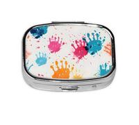 Pill Box 2 Compartment Colorful Graffiti Palm Print Tablet Box with Mirror Small Pill Organiser for Purse or Pocket Vitamin Organiser