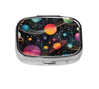 Pill Box 2 Compartment Colorful Planet Ripple Tablet Box with Mirror Small Pill Organiser for Purse or Pocket Vitamin Organiser