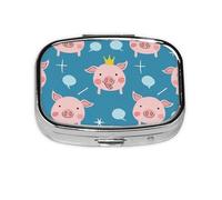 Pill Box 2 Compartment Cute Cartoon Crown Pig Tablet Box with Mirror Small Pill Organiser for Purse or Pocket Vitamin Organiser