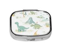 Pill Box 2 Compartment Cute Cartoon Dinosaur Park Tablet Box with Mirror Small Pill Organiser for Purse or Pocket Vitamin Organiser