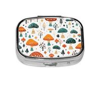 Pill Box 2 Compartment Cute Mushroom Element Tablet Box with Mirror Small Pill Organiser for Purse or Pocket Vitamin Organiser