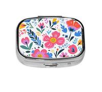 Pill Box 2 Compartment Cute Plants Flowers Tablet Box with Mirror Small Pill Organiser for Purse or Pocket Vitamin Organiser