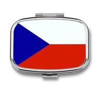 Pill Box 2 Compartment, Czech Republic Flag Printing Pill Case Portable for Pocket Small Travel Medicine Organizer for Vitamins, Medication, Fish Oil and Supplements Square