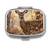 Pill Box 2 Compartment Deer Camouflage Hunting Travel Pill Case with Mirror Waterproof Medicine Pills Organizer 2 Times A Day Portable Med Container for Purse & Pocket Rectangle Silver