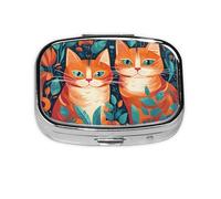 Pill Box 2 Compartment Flowers Plants Cats Tablet Box with Mirror Small Pill Organiser for Purse or Pocket Vitamin Organiser