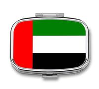 Pill Box 2 Compartment, Funny United Arab Emirates Flag Square Metal Small Medicine Organizer Vitamin Box for Travel Pocket Portable Pill Case with Mirror Daily Use Square