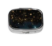 Pill Box 2 Compartment Gold Star Tablet Box with Mirror Small Pill Organiser for Purse or Pocket Vitamin Organiser