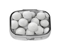 Pill Box 2 Compartment Golf Ball Print Tablet Box with Mirror Small Pill Organiser for Purse or Pocket Vitamin Organiser