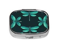 Pill Box 2 Compartment Green Dragonfly Tablet Box with Mirror Small Pill Organiser for Purse or Pocket Vitamin Organiser