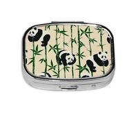 Pill Box 2 Compartment Ink Panda Bamboo Tablet Box with Mirror Small Pill Organiser for Purse or Pocket Vitamin Organiser