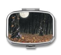 Pill Box 2 Compartment Japanese Moon Travel Pill Case with Mirror Waterproof Medicine Pills Organizer 2 Times A Day Portable Med Container for Purse & Pocket Rectangle Silver