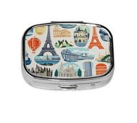 Pill Box 2 Compartment Landscape Architecture Graphics Tablet Box with Mirror Small Pill Organiser for Purse or Pocket Vitamin Organiser