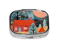 Pill Box 2 Compartment Line Art Manor Tablet Box with Mirror Small Pill Organiser for Purse or Pocket Vitamin Organiser