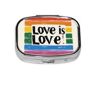 Pill Box 2 Compartment Love is Love Tablet Box with Mirror Small Pill Organiser for Purse or Pocket Vitamin Organiser