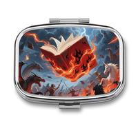 Pill Box 2 Compartment Magical Book Travel Pill Case with Mirror Waterproof Medicine Pills Organizer 2 Times A Day Portable Med Container for Purse & Pocket Rectangle Silver