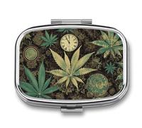 Pill Box 2 Compartment Medicine Pill Case A Puff in Time Weed Marijuana Printed Portable Pill Box Travel Pill Organizer for Pocket Purse Daily Medicine Vitamin Box Fish Oil Box Supplement Box