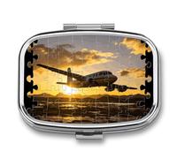 Pill Box 2 Compartment Medicine Pill Case Airplane Puzzle Printed Portable Pill Box Travel Pill Organizer for Pocket Purse Daily Medicine Vitamin Box Fish Oil Box Supplement Box