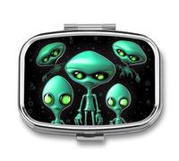 Pill Box 2 Compartment Medicine Pill Case Aliens Printed Portable Pill Box Travel Pill Organizer for Pocket Purse Daily Medicine Vitamin Box Fish Oil Box Supplement Box