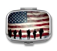 Pill Box 2 Compartment Medicine Pill Case American Flag Veterans Day Printed Portable Pill Box Travel Pill Organizer for Pocket Purse Daily Medicine Vitamin Box Fish Oil Box Supplement Box