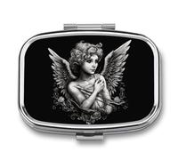 Pill Box 2 Compartment Medicine Pill Case Angel Portrait Style Printed Portable Pill Box Travel Pill Organizer for Pocket Purse Daily Medicine Vitamin Box Fish Oil Box Supplement Box