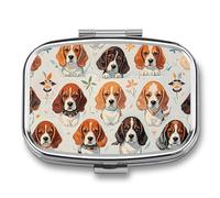 Pill Box 2 Compartment Medicine Pill Case Beagle Patterns Printed Portable Pill Box Travel Pill Organizer for Pocket Purse Daily Medicine Vitamin Box Fish Oil Box Supplement Box