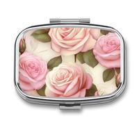 Pill Box 2 Compartment Medicine Pill Case Beauty Roses Printed Portable Pill Box Travel Pill Organizer for Pocket Purse Daily Medicine Vitamin Box Fish Oil Box Supplement Box