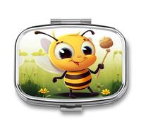 Pill Box 2 Compartment Medicine Pill Case Bee Printed Portable Pill Box Travel Pill Organizer for Pocket Purse Daily Medicine Vitamin Box Fish Oil Box Supplement Box