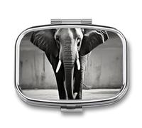 Pill Box 2 Compartment Medicine Pill Case Black and White Elephant Printed Portable Pill Box Travel Pill Organizer for Pocket Purse Daily Medicine Vitamin Box Fish Oil Box Supplement Box