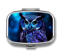 Pill Box 2 Compartment Medicine Pill Case Blue Owl Printed Portable Pill Box Travel Pill Organizer for Pocket Purse Daily Medicine Vitamin Box Fish Oil Box Supplement Box