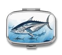 Pill Box 2 Compartment Medicine Pill Case Bluefin Tuna Thunnus Printed Portable Pill Box Travel Pill Organizer for Pocket Purse Daily Medicine Vitamin Box Fish Oil Box Supplement Box