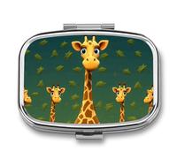 Pill Box 2 Compartment Medicine Pill Case Cartoon Giraffe Printed Portable Pill Box Travel Pill Organizer for Pocket Purse Daily Medicine Vitamin Box Fish Oil Box Supplement Box