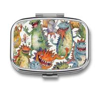 Pill Box 2 Compartment Medicine Pill Case Chaotic Colorful Monsters Printed Portable Pill Box Travel Pill Organizer for Pocket Purse Daily Medicine Vitamin Box Fish Oil Box Supplement Box