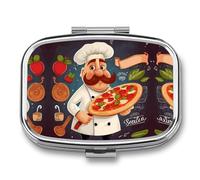 Pill Box 2 Compartment Medicine Pill Case Chef Pizza Printed Portable Pill Box Travel Pill Organizer for Pocket Purse Daily Medicine Vitamin Box Fish Oil Box Supplement Box