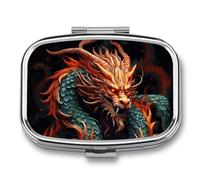 Pill Box 2 Compartment Medicine Pill Case Chinese Dragon Printed Portable Pill Box Travel Pill Organizer for Pocket Purse Daily Medicine Vitamin Box Fish Oil Box Supplement Box
