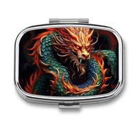 Pill Box 2 Compartment Medicine Pill Case Chinese Dragon Printed Portable Pill Box Travel Pill Organizer for Pocket Purse Daily Medicine Vitamin Box Fish Oil Box Supplement Box